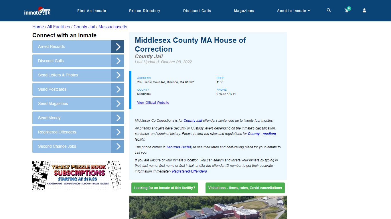 Middlesex County MA House of Correction - Inmate Locator - Billerica, MA